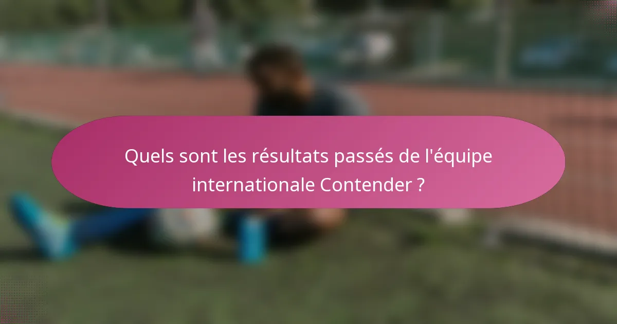 Quels sont les résultats passés de l'équipe internationale Contender ?